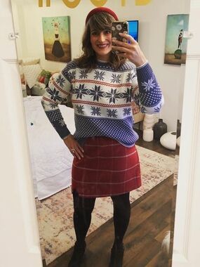Nasty Gal Vintage Style Blue & White Nordic Snowflake Sweater Large